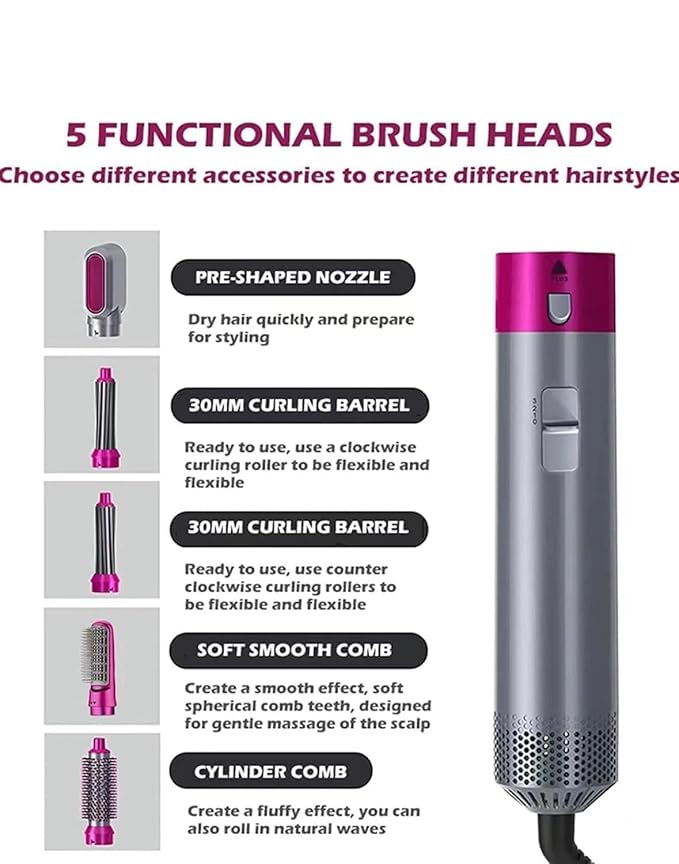 5 In 1 Hot Air Styler Hair Dryer Comb